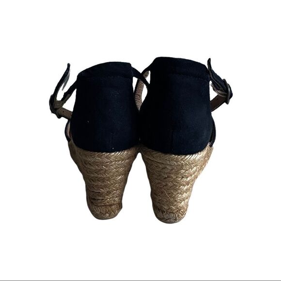 GAIMO Suede Peep Toe Wedge Espadrilles Sandals Shoes Black Tan 38 - Picture 9 of 13